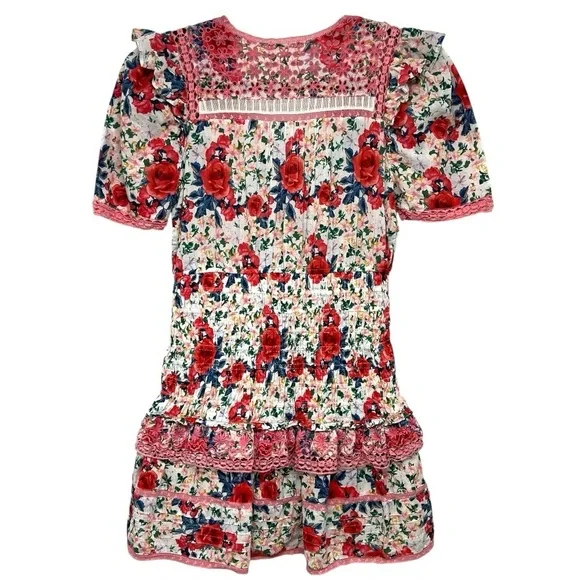 LoveShackFancy Rena Rose Floral Ruffle Mini Dress in Rush of Red Women’s Medium - Picture 11 of 16